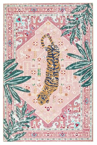 Hippie Rugs 2x3 Faux Wool Tropical Pink Boho Throw Rugs for Bathroom Kitchen Small Indoor Entryway Rug Modern Vintage Distressed Indian Accent Floor Mat Non