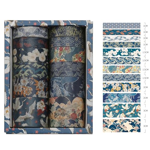 12 Rolls Kyoto Charm Washi Tape Set Japanese Arts Adhesive Tapes Geometric Garden Decorative Masking Tape Sets for Craft (12 Count)