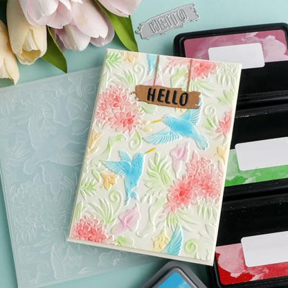 3D Hummingbird and Flowers Embossing Folders for Card Making