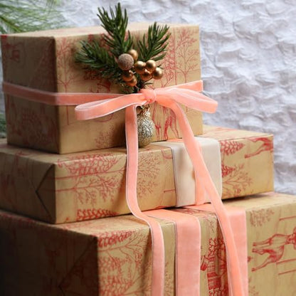 Peach Pink Thin Velvet Ribbon