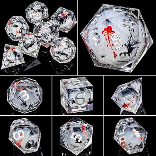 DND Dice Set Liquid Core Koi Fish Sharp Edged Dragons Dice Compatible with D&D Role Playing Game