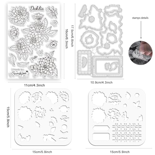 Realistic Dahlia Layering Stencils Set for Card Making