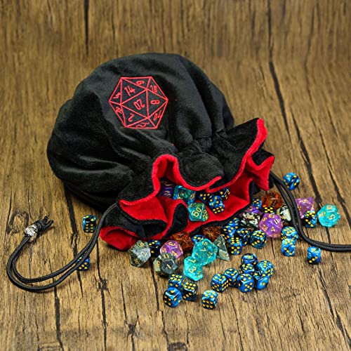 Large DND Dice Bag with Pockets Black Storage Bag for D&D RPG Game (20 Ounce)