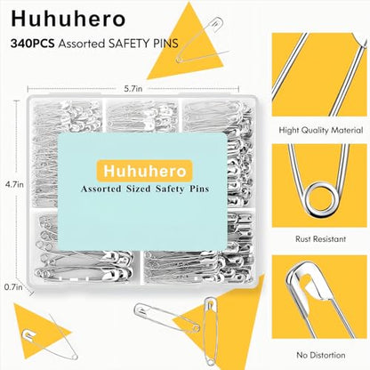 340 Pack Silver Safety Pins Assorted (340 Count)