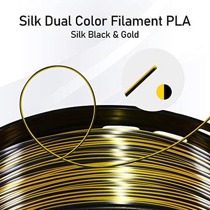 Bicolor Double Colors Silk Metallic Gold Black PLA Coextrusion Filament (1099.08 Foot)