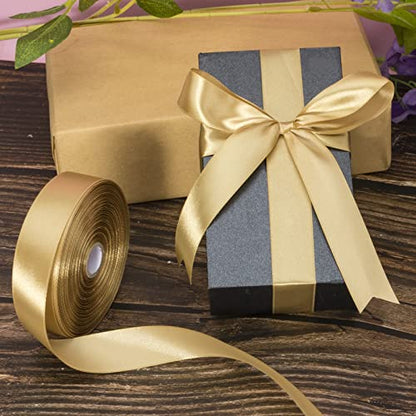 1 Inch Champaign Gold Solid Satin Ribbon for Gift Wrapping (150 Foot)