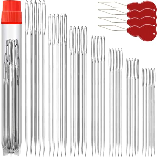 70 Pack Premium Large Eye Needles for Hand Sewing with 4 Needle Threaders