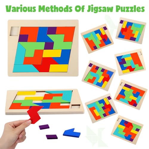 3 Pack Large Wooden Blocks Puzzles Hexagon Tangram Puzzle Wooden Russian Brain Puzzles for Adult Challenge Teasers Geometric Jigsaw Logic Iq STEM Educational Gift Graduation (3 Count)