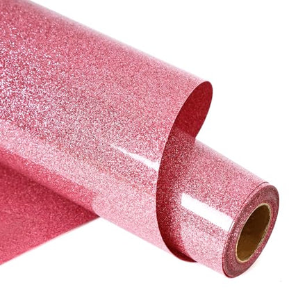 RENLITONG Pink Glitter Heat Transfer Vinyl HTV Vinyl Rolls