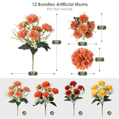 Fake Mums Artificial Fall Flowers for Outdoors Outside Decorations