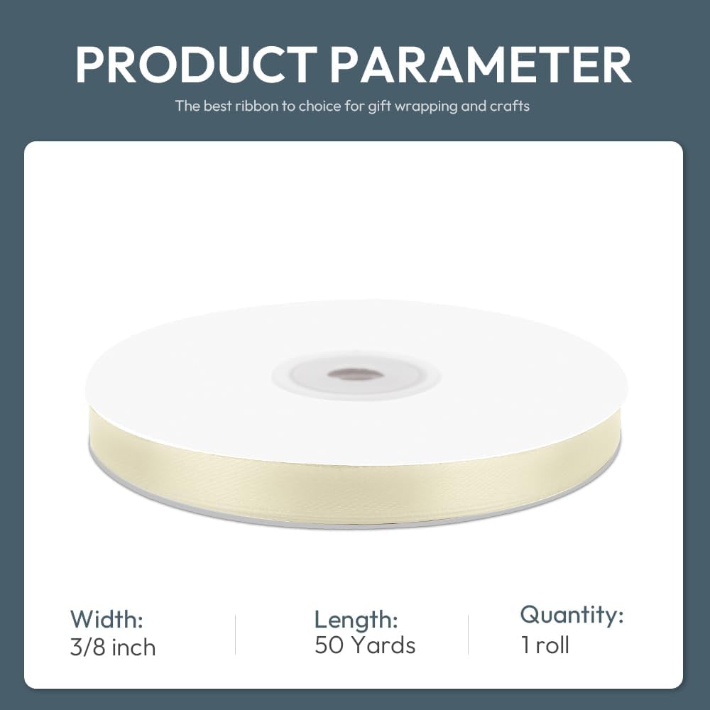 KMER LIFE 3/8/ Wide x 50 Yards Ivory Single Faced Polyester Satin Ribbon, Ivory Satin Ribbon Perfect for Wedding Decor, Wreath, Crafts, Gift Wrapping & Other Projects (Ivory) - Crafty Corner