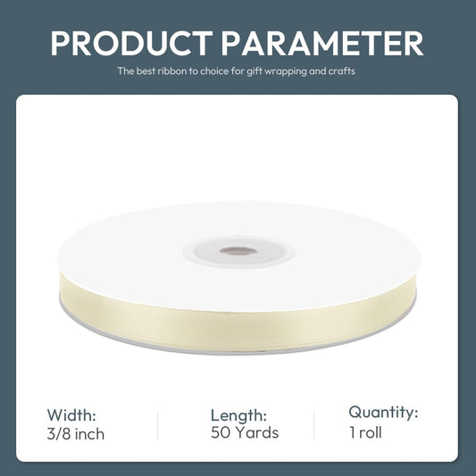 KMER LIFE 3/8/ Wide x 50 Yards Ivory Single Faced Polyester Satin Ribbon, Ivory Satin Ribbon Perfect for Wedding Decor, Wreath, Crafts, Gift Wrapping & Other Projects (Ivory) - Crafty Corner