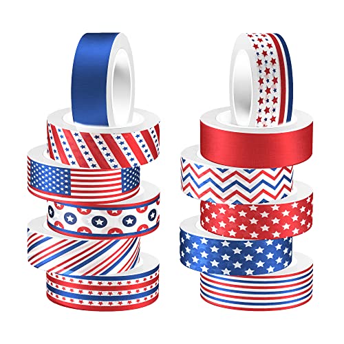 Washi Tape 12 Rolls Washi Tape Set Patriotic Packing Tape American Flag Washi Masking Tape Decorative Paper Stickers Decorative Tape for Gifts Wrapping DIY Art Crafts (200 Foot)