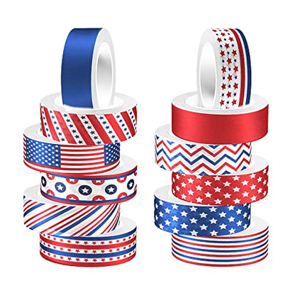 Washi Tape 12 Rolls Washi Tape Set Patriotic Packing Tape American Flag Washi Masking Tape Decorative Paper Stickers Decorative Tape for Gifts Wrapping DIY Art Crafts (200 Foot)