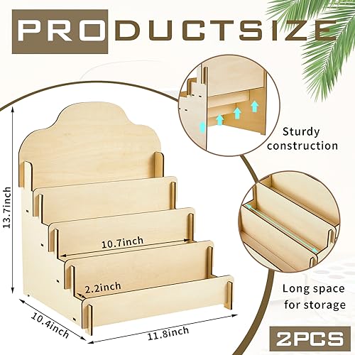 2 Pcs 4 Tier Greeting Card Display Stand Wooden Sticker Display Stand Portable Card Display Rack for Vendors Retail Counter Table Display Trade Shows Showcase