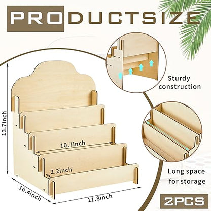 2 Pcs 4 Tier Greeting Card Display Stand Wooden Sticker Display Stand Portable Card Display Rack for Vendors Retail Counter Table Display Trade Shows Showcase