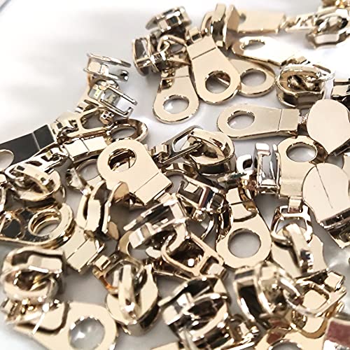 5 Light Gold Teeth Metallic Nylon Coil Zippers by The Yard Bulk 10 Yards Beige Tape with 25pcs Gold Sliders for DIY Sewing Tailor Craft Bag