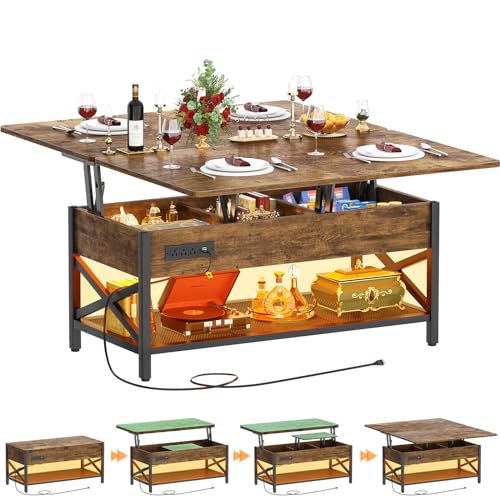 Coffee Table Lift Top with LED Light and Power Outlet