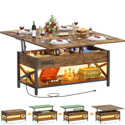 Coffee Table Lift Top with LED Light and Power Outlet