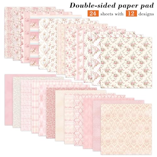 6 Inch Pink Flowers Scrapbooking Paper Pad (24 Count)