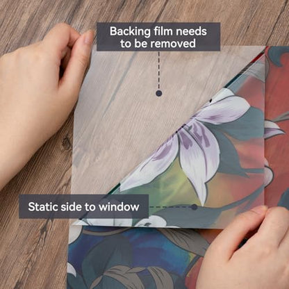 Stained Glass Window Film Floral Vintage Style 17.7in X 78.7in