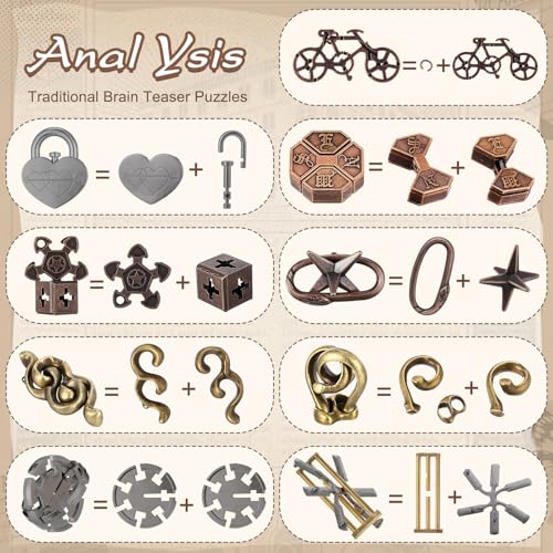 9 Pcs Metal Brain Teasers 3D Steel Puzzle Set (9 Count)