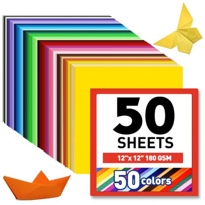 12" x 12" Colored Cardstock 50 Assorted Sheets in 50 Colors