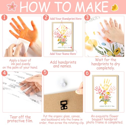 Flower Bouquet Handprint Art Craft DIY Kit Mother's Day Gifts from Daughter or Son Children Adults Handprint Keepsake for Mom Grandma Birthday Gifts Christmas (8 Count)