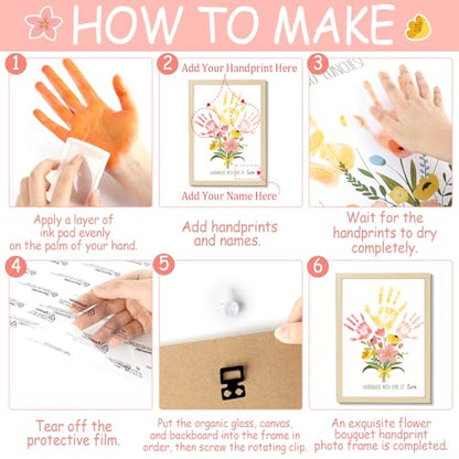 Flower Bouquet Handprint Art Craft DIY Kit Mother's Day Gifts from Daughter or Son Children Adults Handprint Keepsake for Mom Grandma Birthday Gifts Christmas (8 Count)