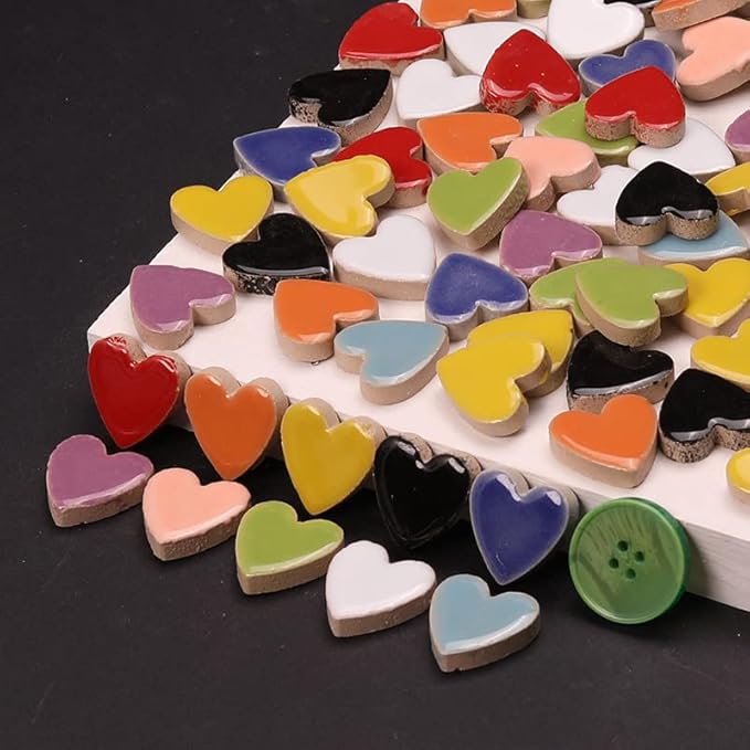 500g/1.1lb Random Color Irregular Ceramics Mosaic Tiles,DIY Making Creative Ceramic Mosaic Tiles for DIY Craft Plates Flowerpots Vases Cups Mosaic Making Supplies (Heart)