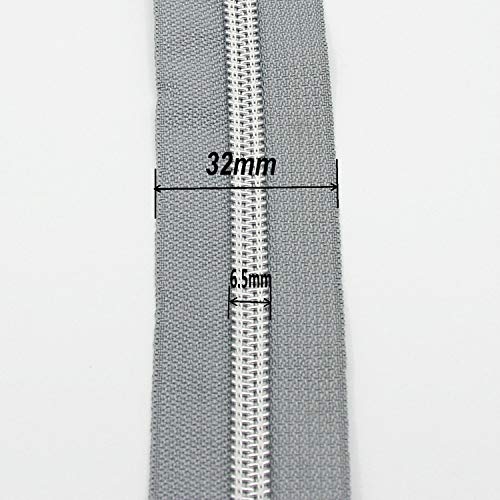 5 Metallic Silver Nylon Coil Zippers by The Yard Bulk 10 Yards Grey Tape with 25pcs Silver Sliders for DIY Sewing Tailor Craft Bag
