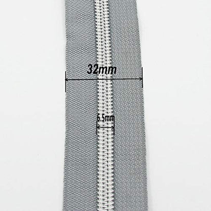 5 Metallic Silver Nylon Coil Zippers by The Yard Bulk 10 Yards Grey Tape with 25pcs Silver Sliders for DIY Sewing Tailor Craft Bag