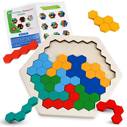 Wooden Hexagon Blocks Puzzle (14 Count)
