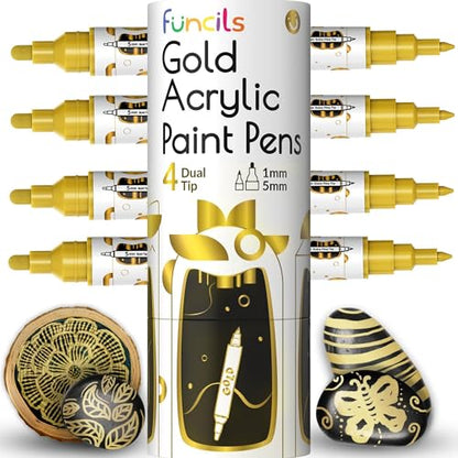 4 Dual Tip Gold Acrylic Paint Pen Metallic