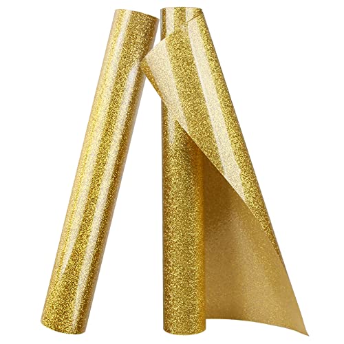 Gold Glitter HTV Heat Transfer Vinyl 2 Rolls Iron on Vinyl for T Shirts Crafts 12 inch x 5 ft
