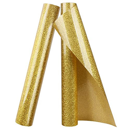 Gold Glitter HTV Heat Transfer Vinyl 2 Rolls Iron on Vinyl for T Shirts Crafts 12 inch x 5 ft