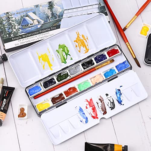 Metal Watercolor Tray Palette with 14 Empty Full Pans for Plein Air