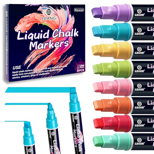 Chalk Markers 8 Pastel Colors Set for Glass Surfaces & Windows (8 Count)