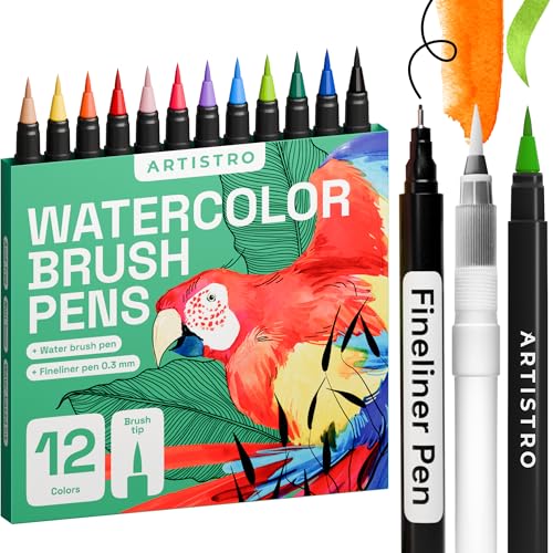 12 Watercolor Markers with Flexible Paint Brush Pens for Pros & Beginners (12 Count)