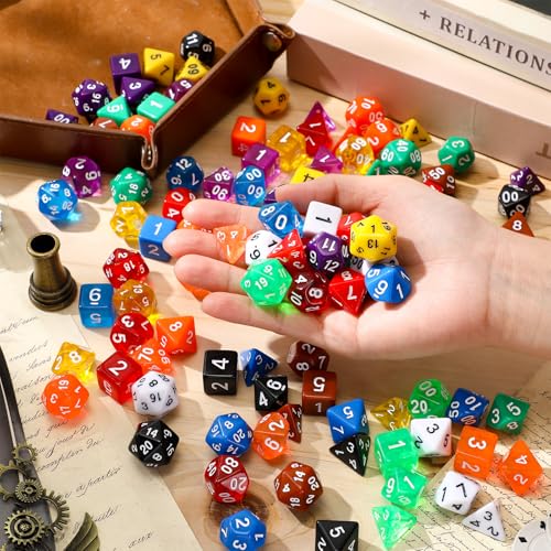 105 Pcs Dice Sets Bulk with Drawstring Bag Polyhedral Dice Sets Multi Role Playing Table Game D4 D6 D8 D10 D% D12 D20 (105 Count)