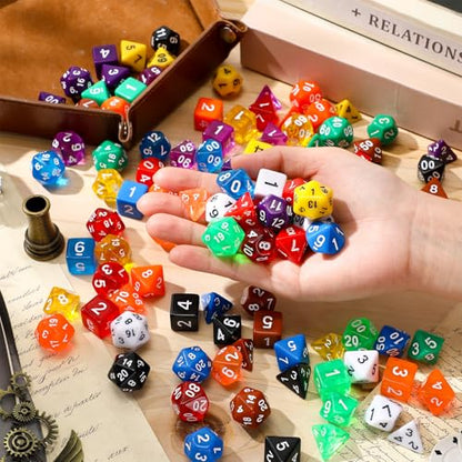105 Pcs Dice Sets Bulk with Drawstring Bag Polyhedral Dice Sets Multi Role Playing Table Game D4 D6 D8 D10 D% D12 D20 (105 Count)