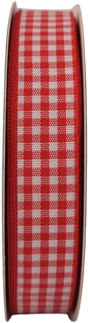 Red and White 100% Polyester Gingham Ribbon 25 Yards Each Roll (5/8", red) - Crafty Corner