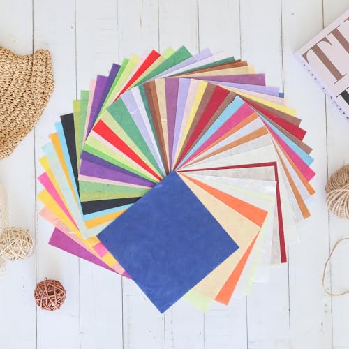 50 Colors 50 Sheets 6 x 6 Inches Natural Fiber Mulberry Tree Square Origami Paper Arts Folding Craft (50 Count)