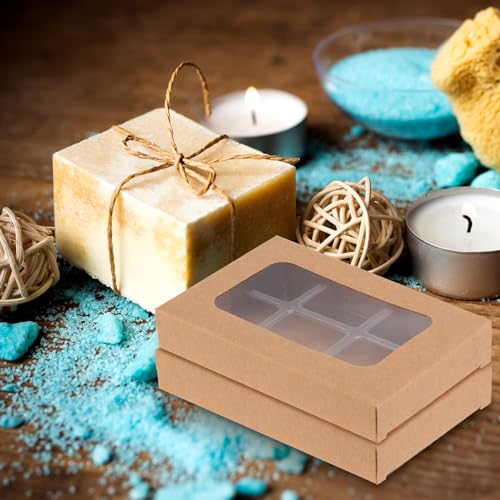 100 PCS Gift Boxes for Wax Melts 6 Cavity Plastic Mold with Box Kraft Wax Melt Boxes Crystal Clear Wax Melt Molds Wax Melts Containers for Wax Cubes Wax Tarts Wax Block (100 Count)