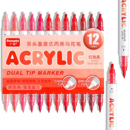 12 Colors Dual Tip Acrylic Paint Markers (12 Count)