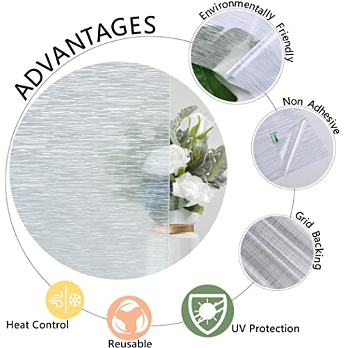 Frosted Window Privacy Film Non Adhesive Window Cling Removable Glass Covering Clear Water Opaque Window Film for Home Anti UV 35.4x157.4 inches
