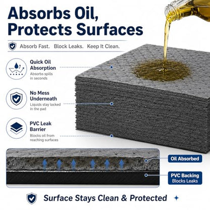 Adhesive Backed Oil Absorbent Pads (100 Count)