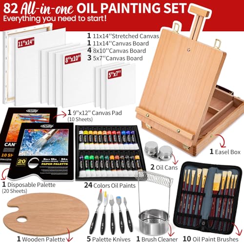 82Pcs Professional Oil Painting Set with Easel Box