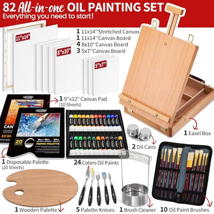 82Pcs Professional Oil Painting Set with Easel Box