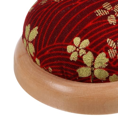Pin Cushion Wooden Base Japanese Style Round Pincushion Needle Holder for Sewing Quilting Needlework DIY Crafts